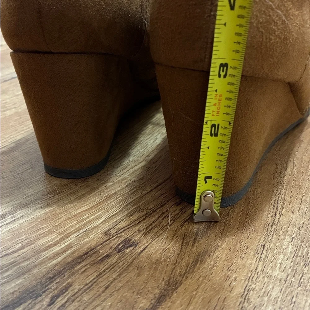 Authentic American Heritage Brown (Cognac) Ankle Boots Faux Suede 3” Wedge Heels